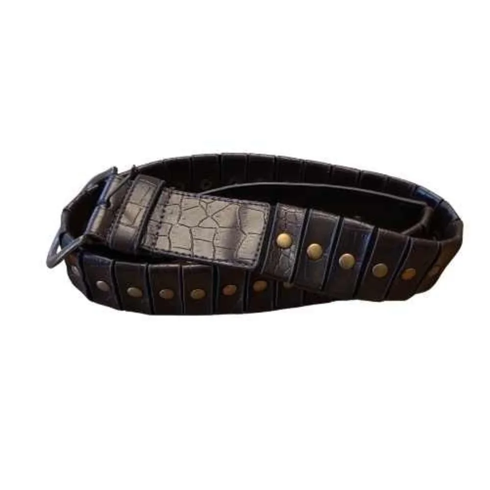 Chinese Laundry L‎ Belt Brown Faux Croc Embossed Studded Gold Buckle Stretch